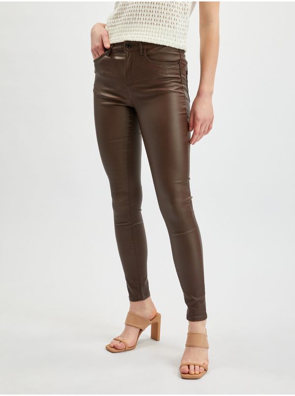 Orsay Dark brown women's faux leather skinny fit pants ORSAY