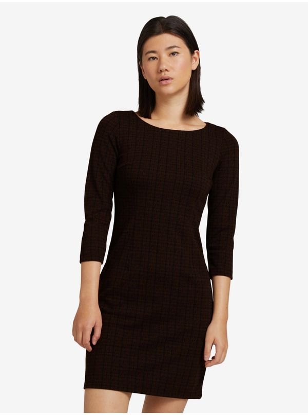 Tom Tailor Dark Brown Women's Patterned Dress with Three-Quarter Sleeves Tom Tailor - Women