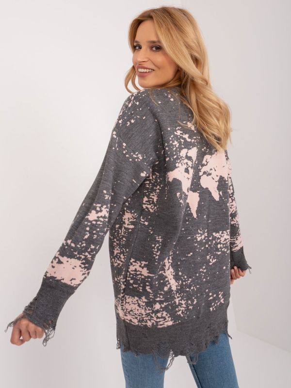 Fashionhunters Dark gray oversize sweater with print