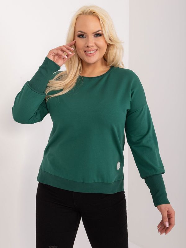 Fashionhunters Dark green asymmetrical cotton blouse in a larger size