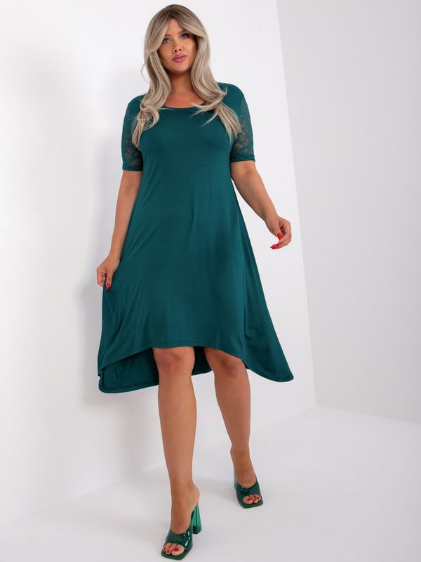 Fashionhunters Dark green asymmetrical dress plus size