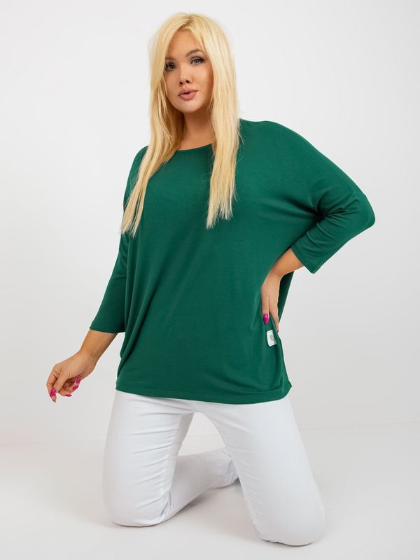 Fashionhunters Dark green basic blouse plus sizes with 3/4 sleeves