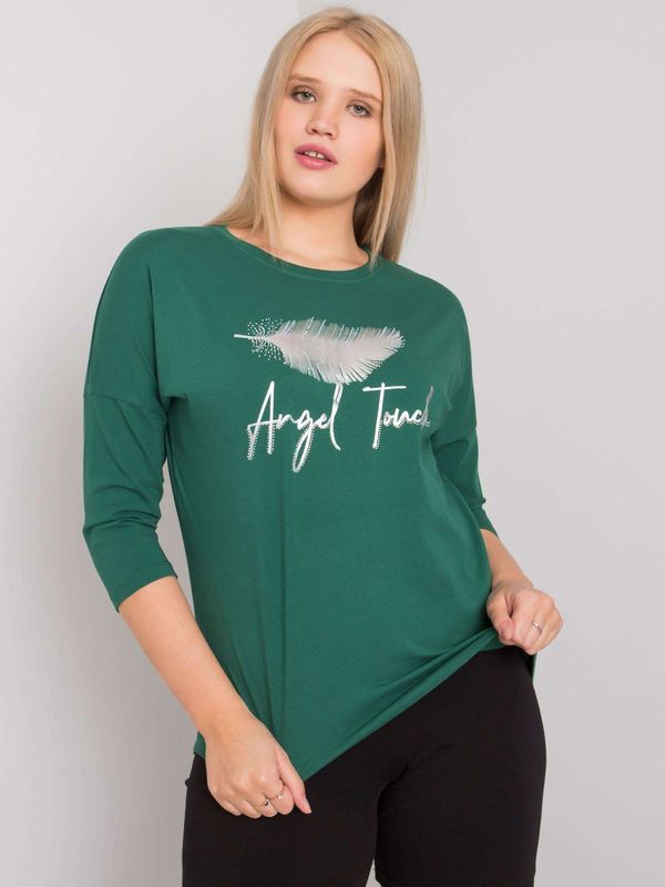 Fashionhunters Dark green cotton blouse plus sizes with printed design