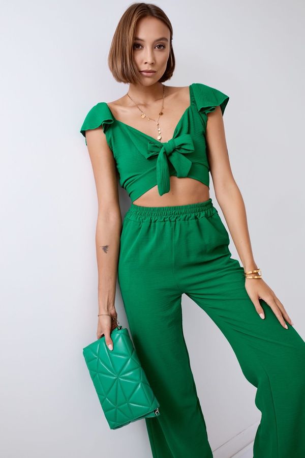 FASARDI Dark green crop top set with wide legs