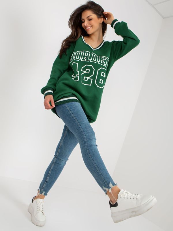 Fashionhunters Dark green long sweatshirt