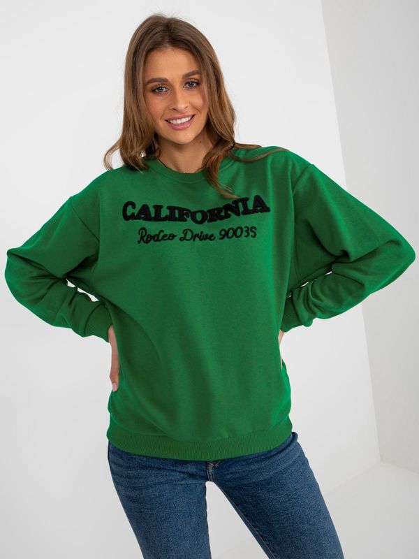 Fashionhunters Dark green loose hoodie with inscriptions