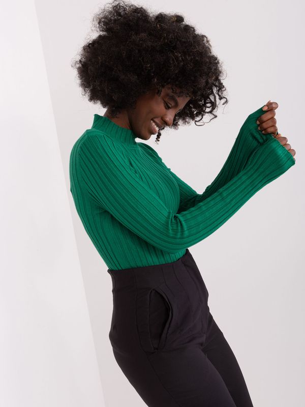 Fashionhunters Dark green ribbed viscose sweater
