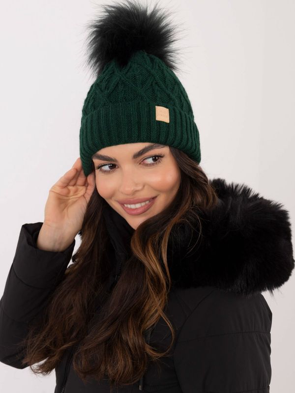 Fashionhunters Dark green winter hat with pompom RUE PARIS