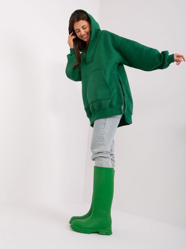 Fashionhunters Dark Green Women's Kangaroo Sweatshirt