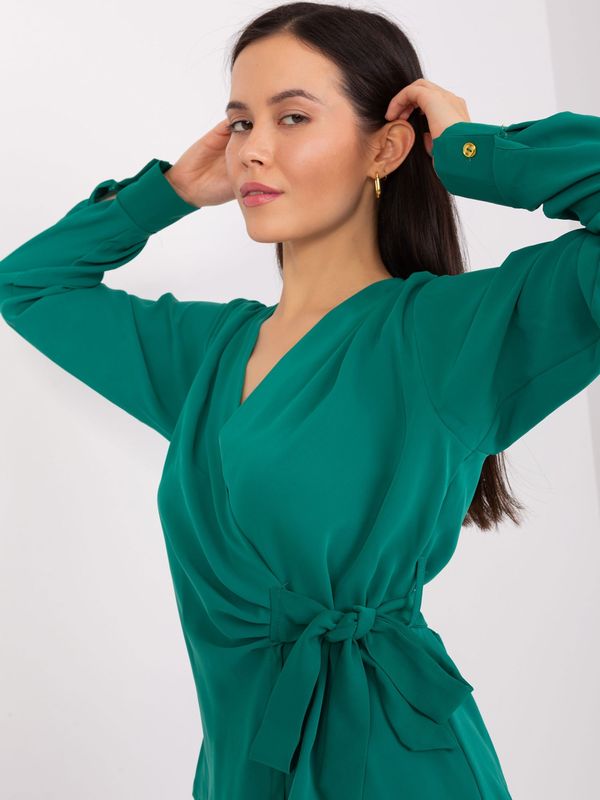 Fashionhunters Dark green wrap-around party blouse with ties