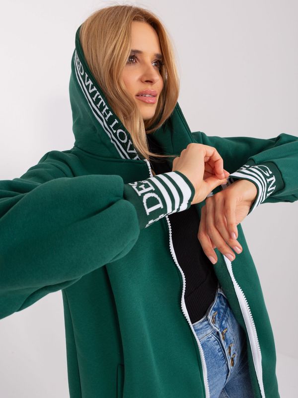 Fashionhunters Dark green zip-up sweatshirt with cuffs