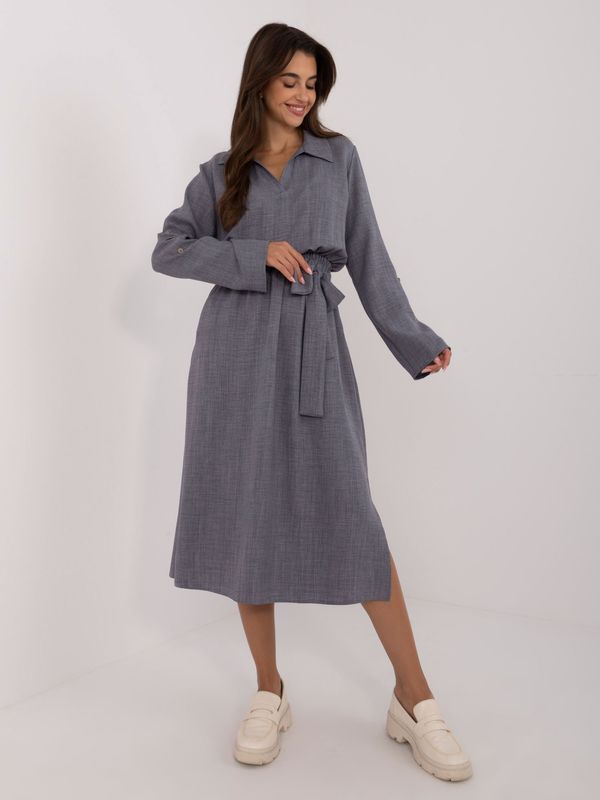 Fashionhunters Dark grey casual dress with slits