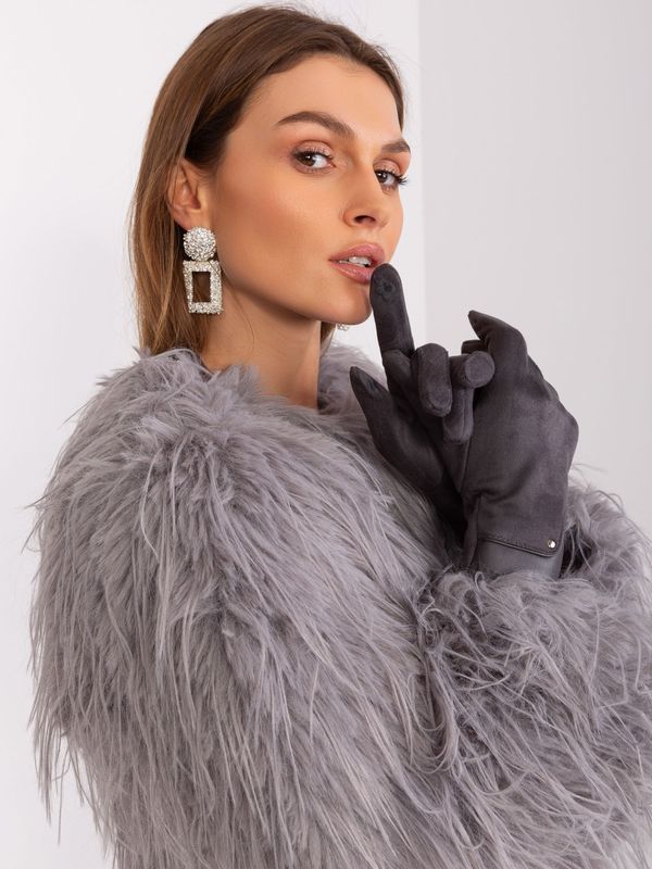 Fashionhunters Dark grey gloves with eco-leather inserts