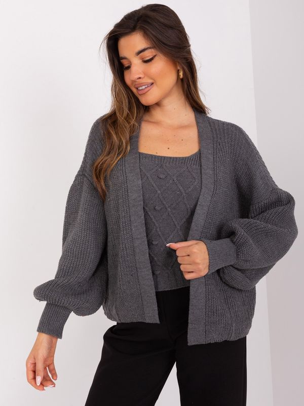 Fashionhunters Dark grey set with short cardigan