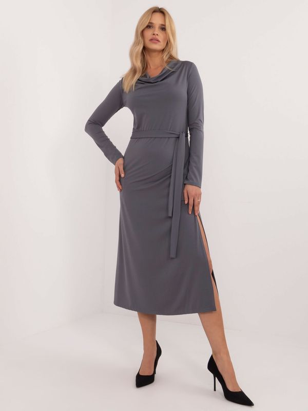 LAKERTA Dark Grey Viscose Midi Cocktail Dress