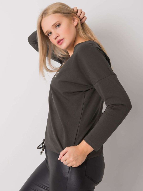 Fashionhunters Dark khaki blouse of larger size with the slogan Sherilyn