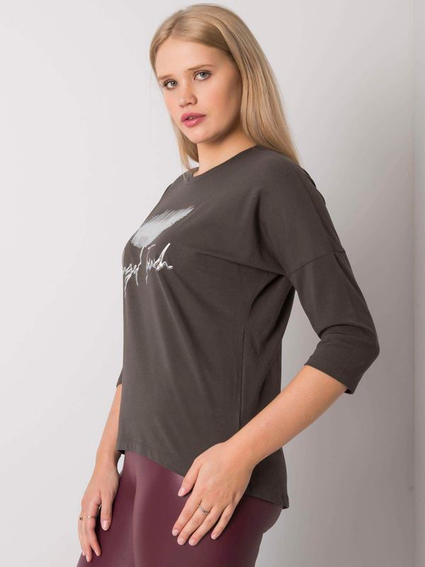Fashionhunters Dark khaki blouse plus size with Dahlea print