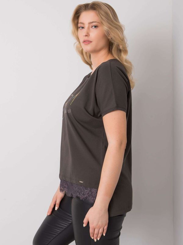 Fashionhunters Dark khaki blouse plus size with Madge lace