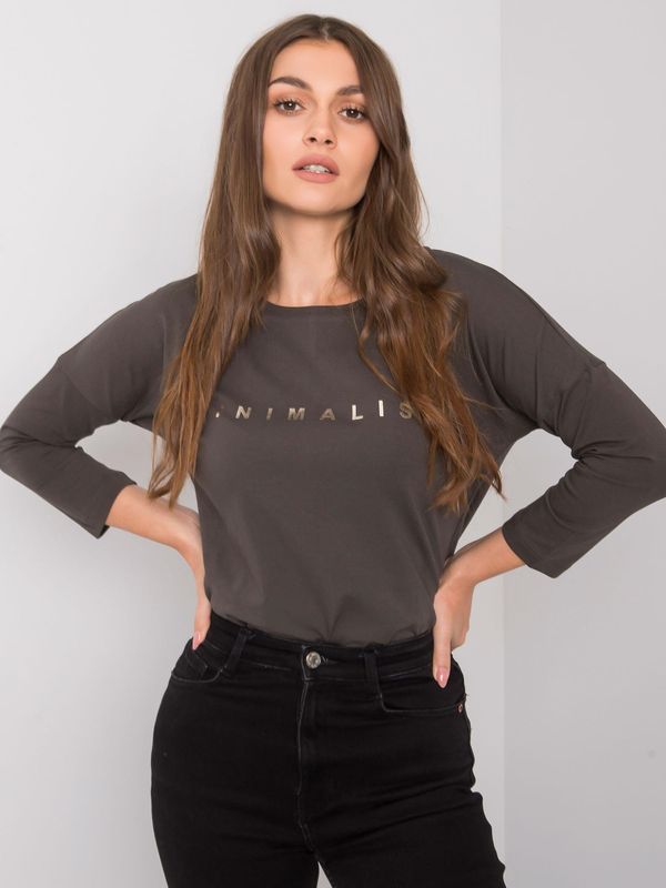 Fashionhunters Dark khaki cotton blouse with Cantrice lettering