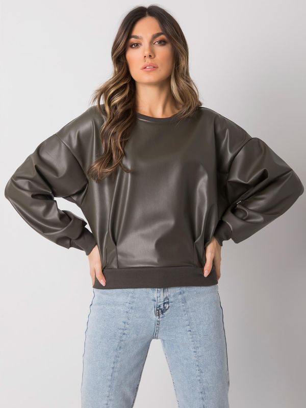 Fashionhunters Dark khaki sweatshirt with Ancora RUE PARIS eco-leather insert