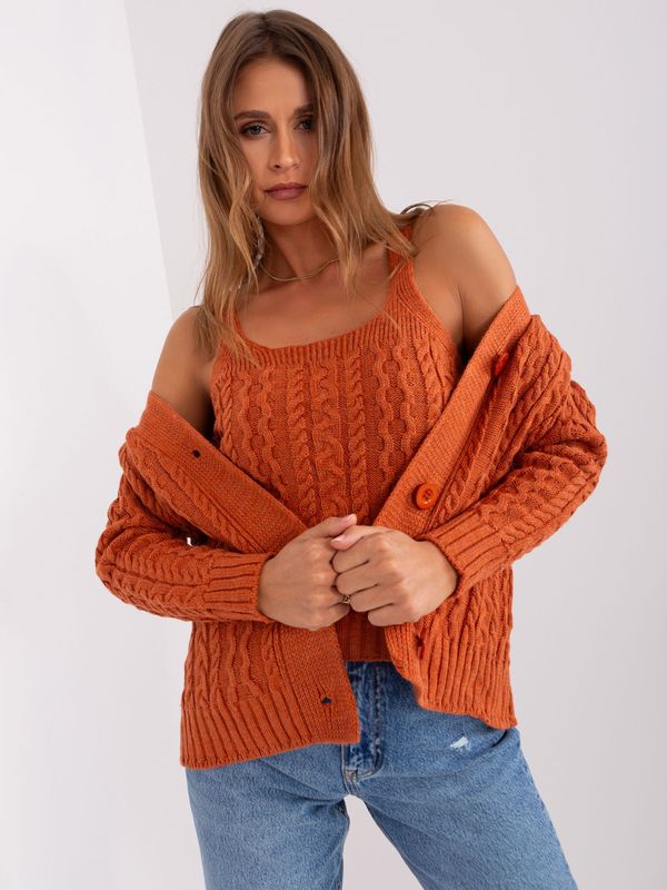 Fashionhunters Dark orange set with cardigan