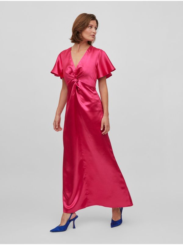 Vila Dark pink ladies satin maxi-dresses VILA Sittas - Ladies