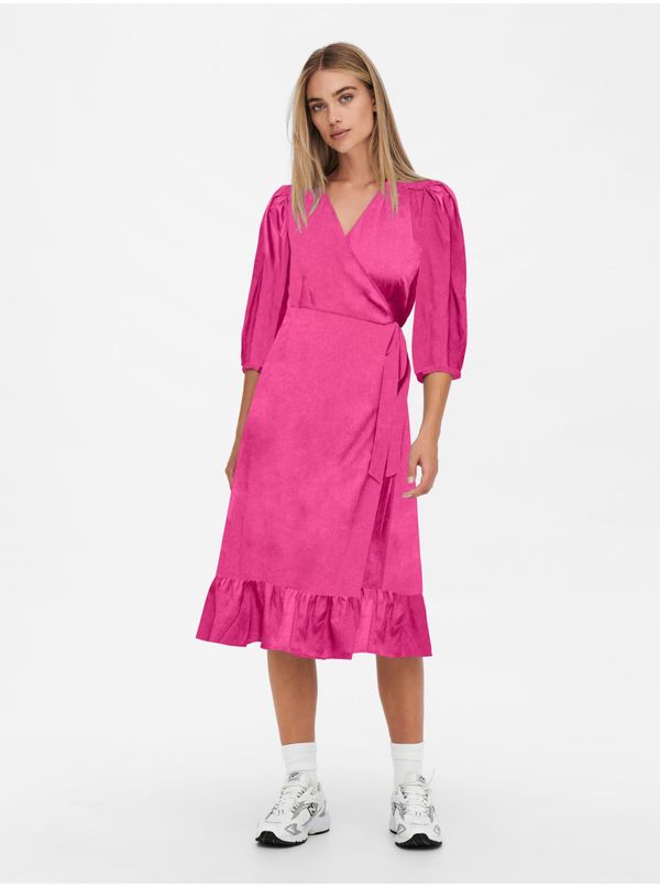 Only Dark pink ladies satin wrap midishats ONLY Olivia - Ladies