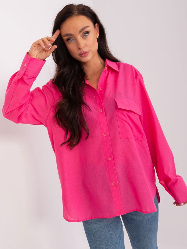 Fashionhunters Dark pink loose linen shirt for women