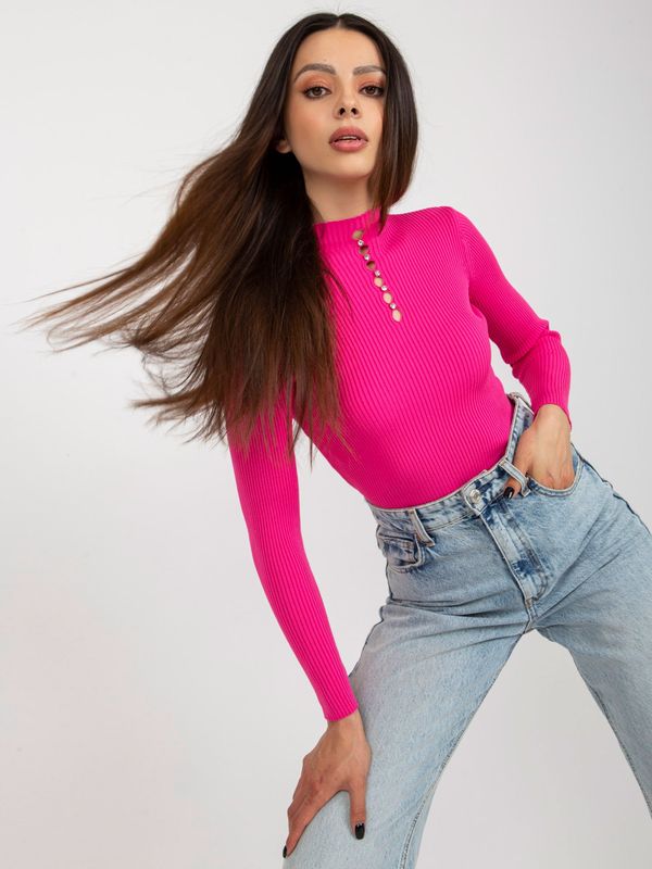 Fashionhunters Dark pink ribbed lady's turtleneck blouse