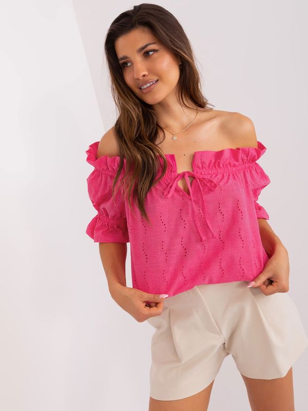 Fashionhunters Dark pink Spanish blouse with openwork patterns