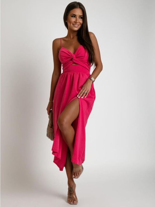 FASARDI Dark pink summer midi dress with straps