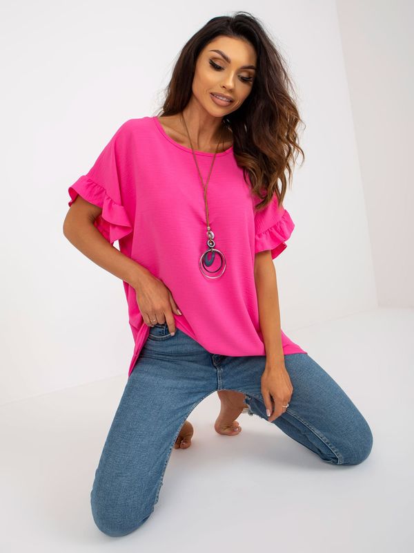 Fashionhunters Dark pink summer oversize blouse with a round neckline