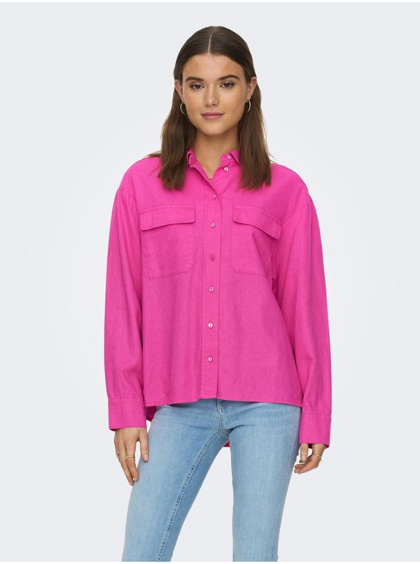 Only Dark pink women's linen shirt ONLY Caro - Women