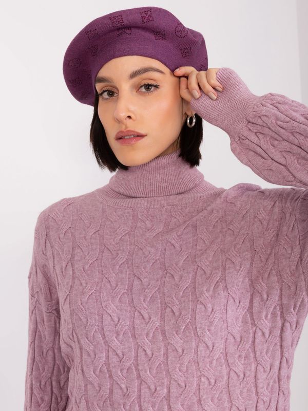 Fashionhunters Dark purple women's beret with rhinestones