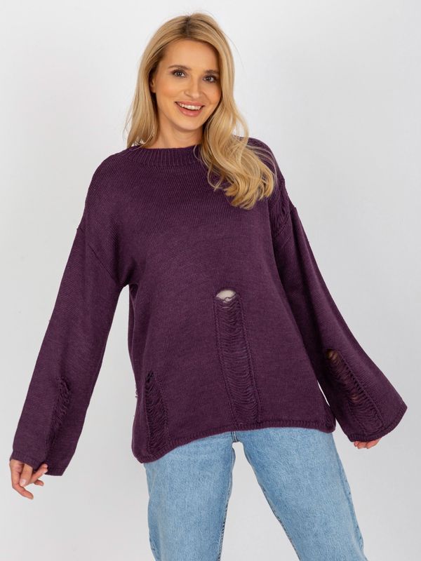 Fashionhunters Dark purple women's oversize sweater with holes