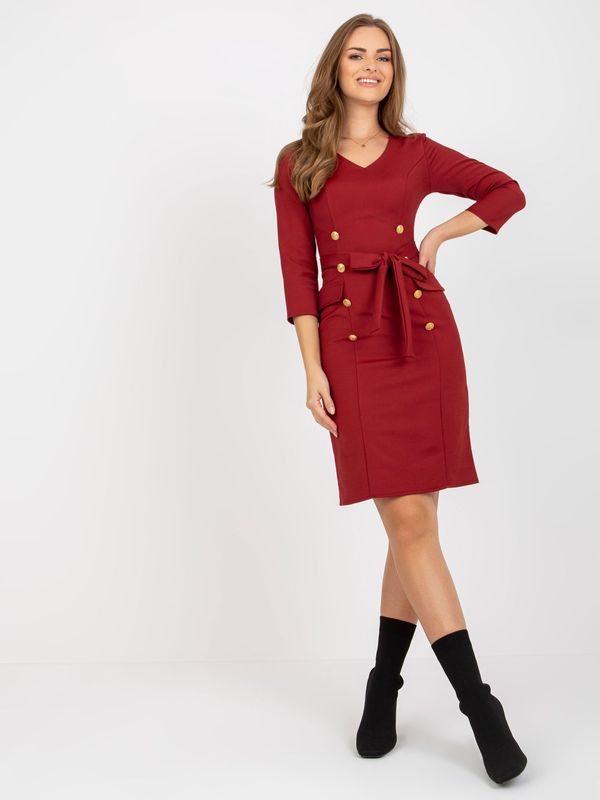 Fashionhunters Dark red double-breasted cocktail dress with tie belt
