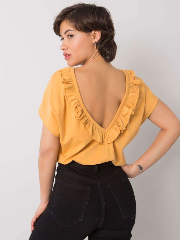 Fashionhunters Dark yellow blouse with neckline on the back