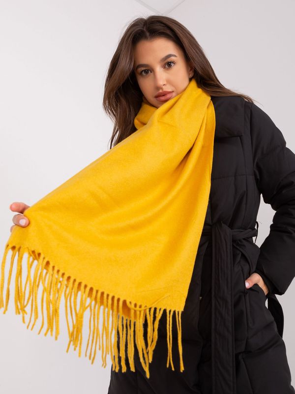 Fashionhunters Dark yellow wide scarf with fringe
