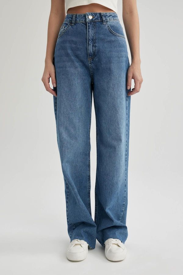 DEFACTO DEFACTO 90's Wide Leg High Waist Cutaway Long Jean Washed Trousers