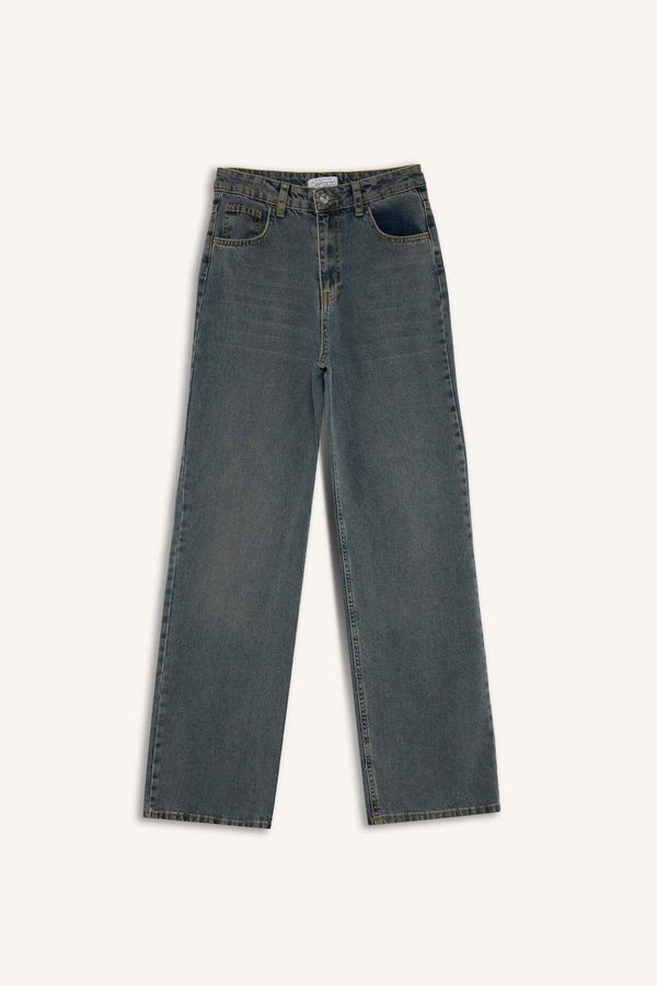 DEFACTO DEFACTO 90's Wide Leg High Waist Wide Leg Pocket Long Jean Washed Trousers