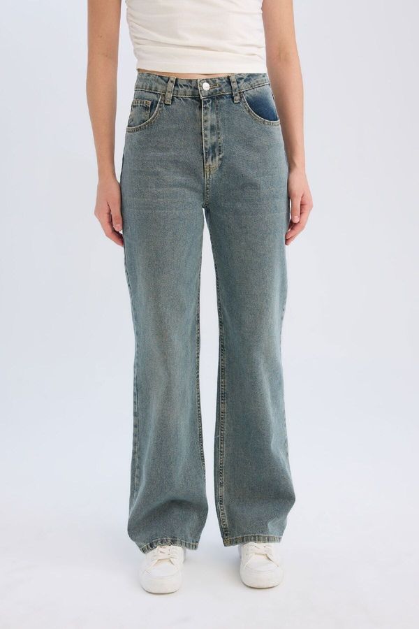 DEFACTO DEFACTO 90's Wide Leg High Waist Wide Leg Pocket Long Jean Washed Trousers