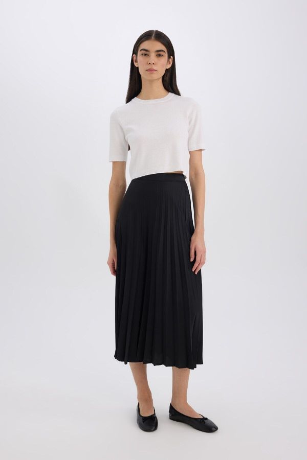 DEFACTO DEFACTO A-Line High Waist Pleated Basic Plain Satin Maxi Skirt