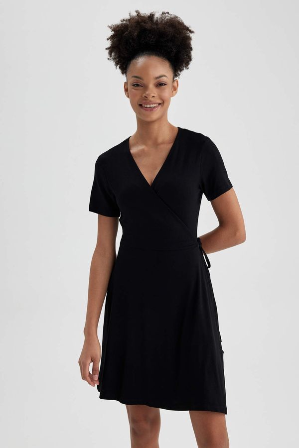 DEFACTO DEFACTO A-Line Wrap Collar Mini Short Sleeve Dress