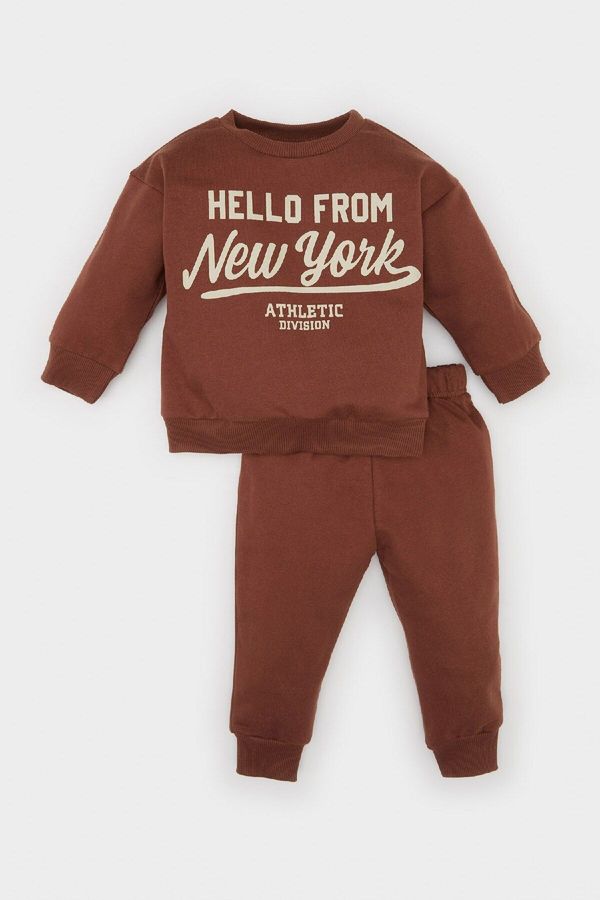 DEFACTO DEFACTO Baby Boy 2-Piece Set Crew Neck Printed Sweatshirt Elastic Waist Tracksuit Bottoms