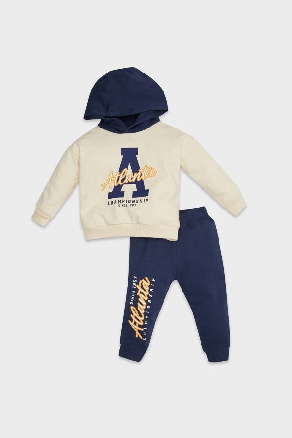 DEFACTO DEFACTO Baby Boy 2-Piece Set Hooded Printed Sweatshirt Elastic Waist Jogger Sweatpants