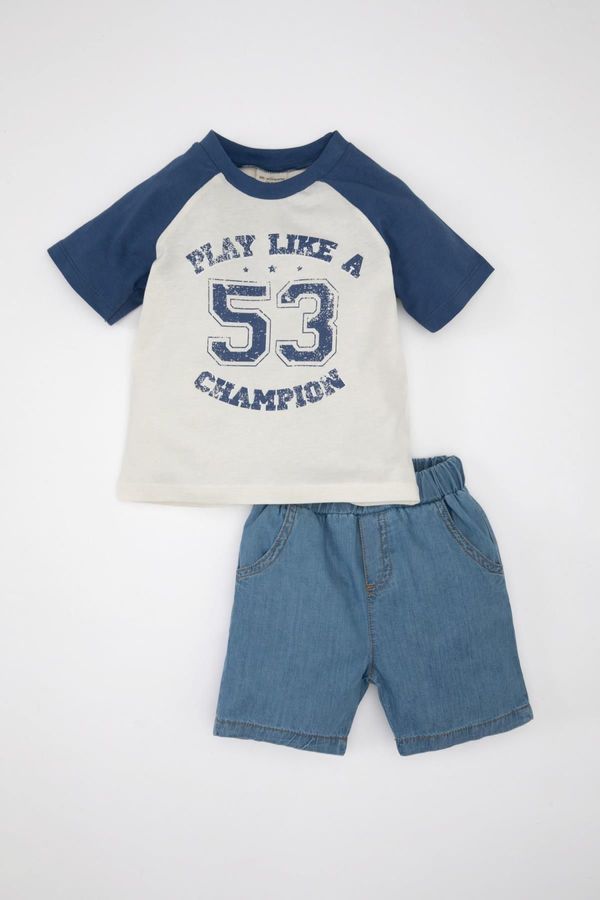 DEFACTO DEFACTO Baby Boy 2-Piece Set Printed Short Sleeve T-Shirt Top Jean Shorts