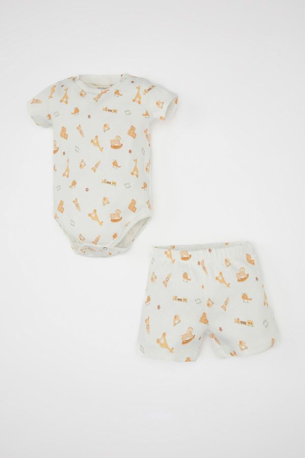 DEFACTO DEFACTO Baby Boy 2-Piece Set Safari Printed Ribbed Camisole Short Sleeve Snap Body Shorts