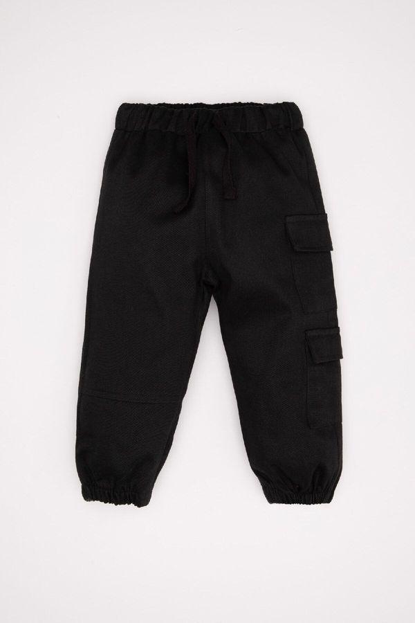 DEFACTO DEFACTO Baby Boy Cargo Pocket Elastic Waist and Leg Black Jogger Gabardine Pants