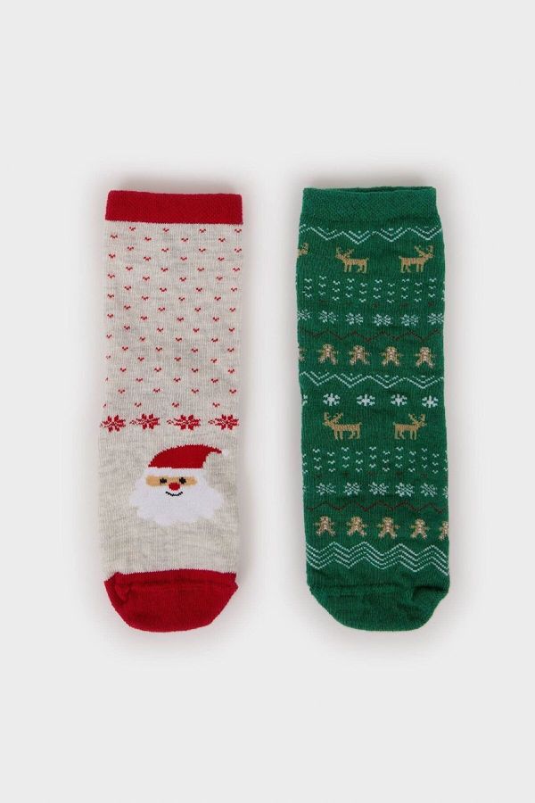 DEFACTO DEFACTO Baby Boy Christmas Themed Seamless 2-Pack Cotton Long Socks