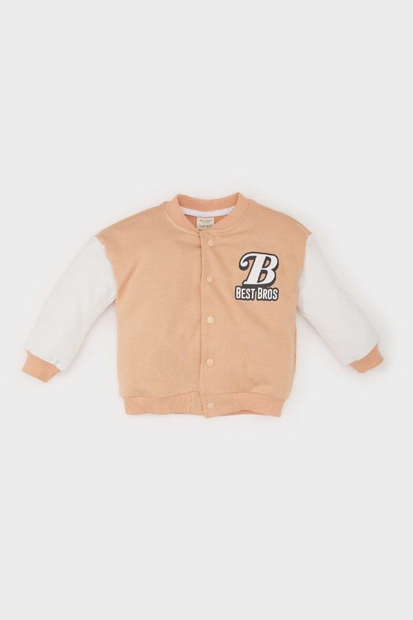 DEFACTO DEFACTO Baby Boy College Collar Printed Snap Closure Bomber Cardigan